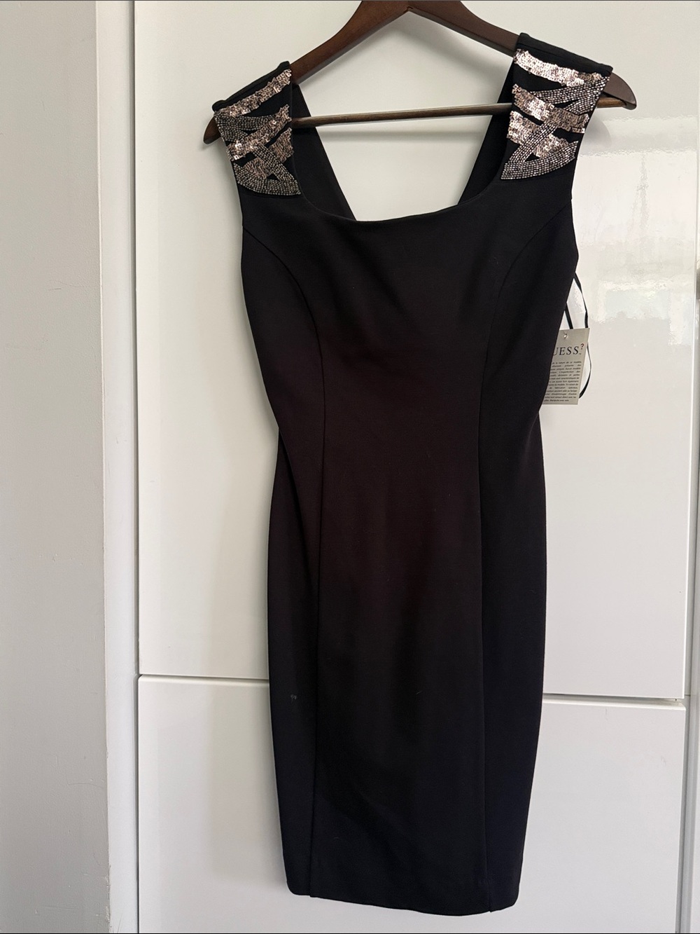 Guess Black Bodycon Dress with Silver Sequin Shoulder Detail